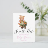 Postale Teddy Bear Floral Rustic Enregistrer la date Carte (Debout devant)