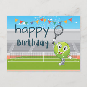 Postale Tennis Carte Anniversaire avec raquette et balle s