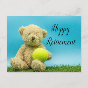 Postale Tennis Teddy L'ours tient la carte de la retraite