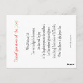 Postale Transfiguration de la carte de prière du Seigneur (Dos)