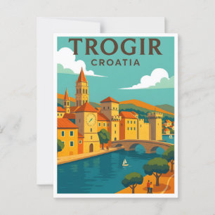 Postale Trogir Croatie Affiche de voyage vintage Carte pos