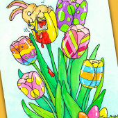Postale Tulipes de Pâques avec carte de lapin