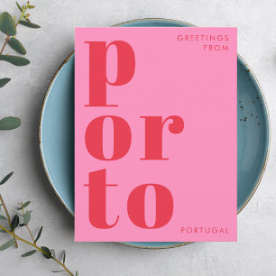 Postale Typographie rouge rose Porto Portugal Carte postal