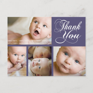 Postale Typographie violette Photo Baby Merci Carte postal