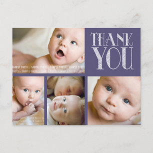 Postale Typographie violette Photo Baby Merci Carte postal