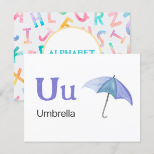 Postale U est pour Umbrella - Carte Flash Alphabet