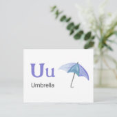 Postale U est pour Umbrella - Carte Flash Alphabet (Debout devant)
