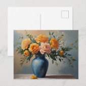 Postale Un bouquet de fleurs dans un vase bleu carte posta (Devant / Derrière)
