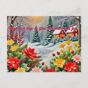 Postale Une carte de Noël de jardin de fleurs vibrant
