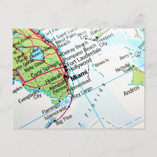 Postale Une carte montrant la ville américaine de Miami (Devant)