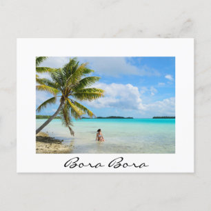 Postale Une femme sous un palmier blanc Bora Bora carte po
