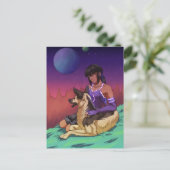 Postale Une fille et son chien dans l'espace carte (Debout devant)