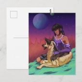 Postale Une fille et son chien dans l'espace carte (Devant / Derrière)