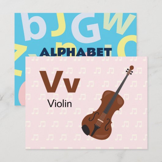 Postale V pour violon - Carte Flash Alphabet (Devant / Derrière)