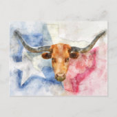 Postale Vache Longhorn avec carte du Texas et drapeau Aqua (Devant)