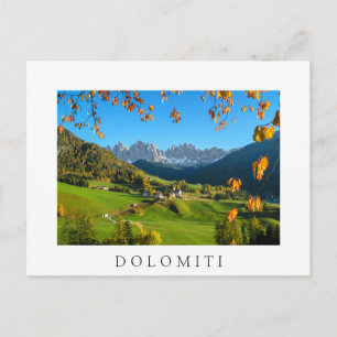 Postale Val di Funes vallée avec feuilles d'automne carte