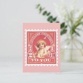 Postale Valentine Salutations Cupide Rouge Timbre carte po (Debout devant)