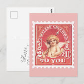 Postale Valentine Salutations Cupide Rouge Timbre carte po (Devant / Derrière)
