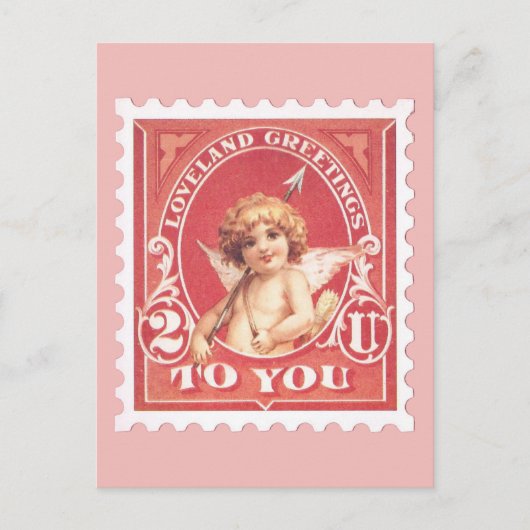 Postale Valentine Salutations Cupide Rouge Timbre carte po (Devant)