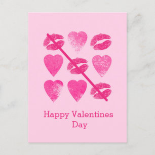 Postale Valentines Jeu rose avec lèvres et coeurs Carte po
