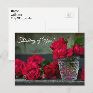 Postale Vase vintage Roses rouges, Penser à vous, Carte po