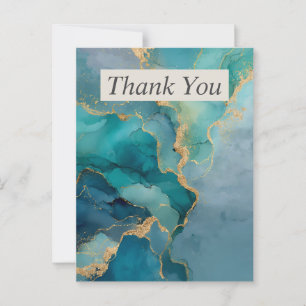Postale Vert, Bleu, Or Aquarelle Carte de remerciements en
