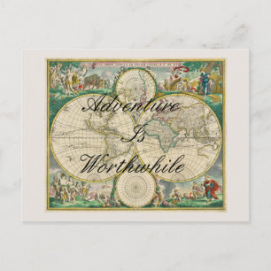 Postale vieille carte du monde voyage aventure citations f