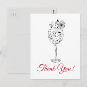 Postale vin, carte de remerciements fleurie (Devant / Derrière)