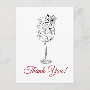 Postale vin, carte de remerciements fleurie