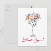Postale vin, carte de remerciements fleurie (Devant / Derrière)