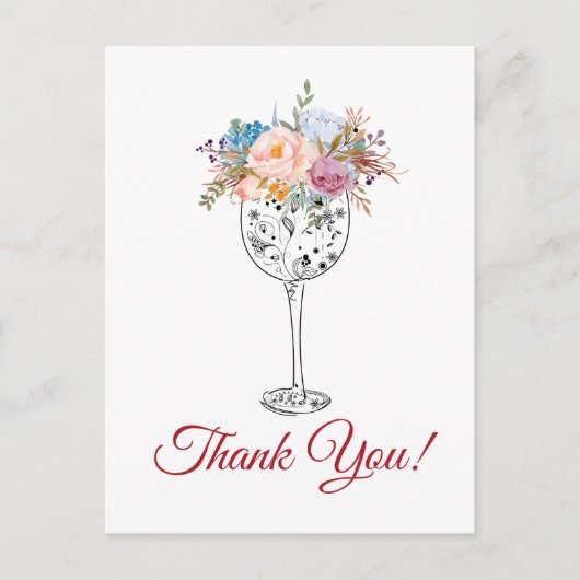 Postale vin, carte de remerciements fleurie (Devant)