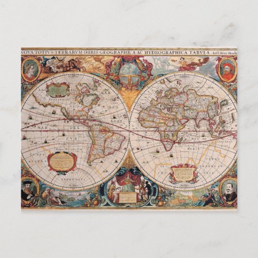 Postale Vintage Antique Ancien Monde Carte Design Imprimé (Devant)