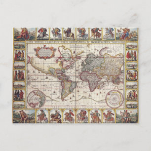 Postale Vintage Antique Ancien Monde Carte Design Imprimé
