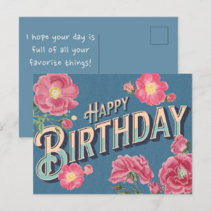 Postale Vintage Floral Bonne carte d'anniversaire