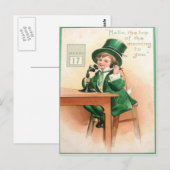 Postale Vintage Leprechaun Téléphone Carte Saint Patrick (Devant / Derrière)