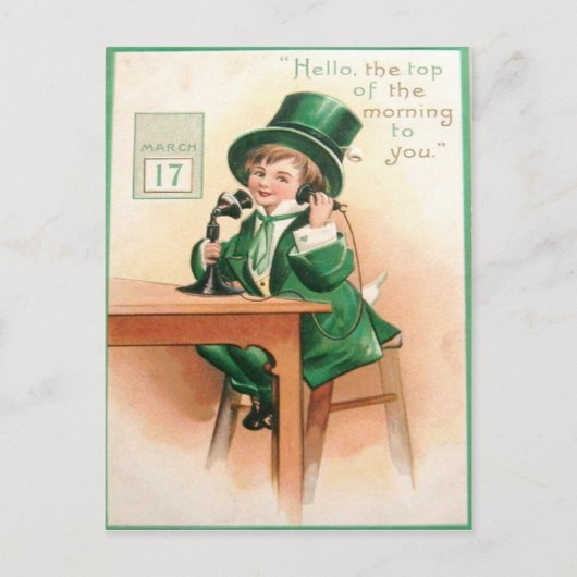 Postale Vintage Leprechaun Téléphone Carte Saint Patrick (Devant)
