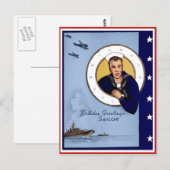 Postale Vintage MilitaireAnniversaire Salutations Carte po (Devant / Derrière)