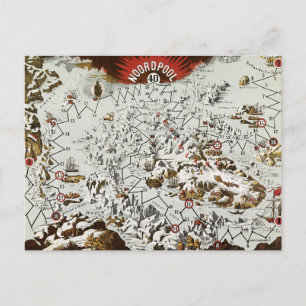 Postale Vintage Pôle Nord Ancien Monde Carte Antique