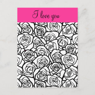 Postale Vintage rose noire et blanche 'I love you' Carte p