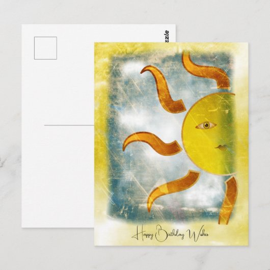 Postale VŒU D'ANNIVERSAIRE DU SOLEIL Jaune Orange |  Carte (Devant / Derrière)