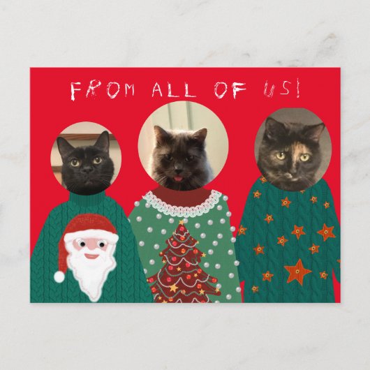Postale Vos 3 chats dans les affreux pulls de Noël Carte p (Devant)