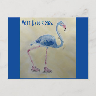 Postale Vote Harris 2024 Flamant rose bleu avec carte post
