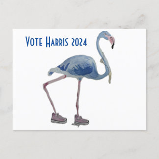 Postale Vote Harris 2024 Flamant rose bleu avec carte post