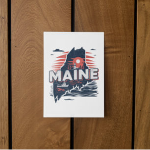 Postale Voyage sur la carte de l'État du Maine USA Vintage