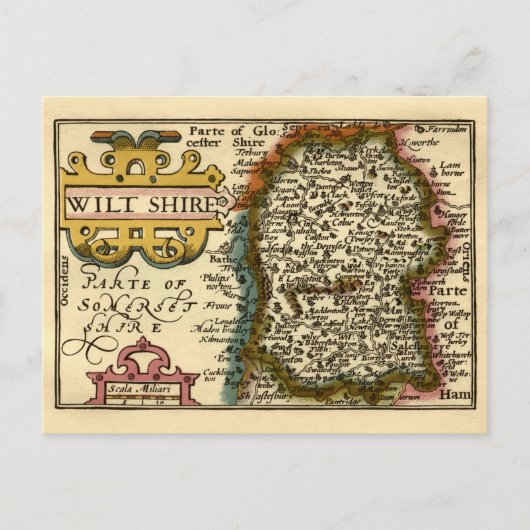 Postale Wiltshire Comté Angleterre Ancien Atlas Carte (Devant)