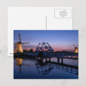 Postale Windmills et pont-levis au coucher du soleil carte (Devant / Derrière)