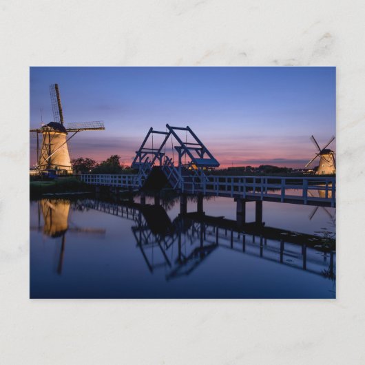 Postale Windmills et pont-levis au coucher du soleil carte (Devant)