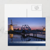 Postale Windmills et pont-levis au coucher du soleil carte (Devant / Derrière)