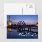 Postale Windmills et pont-levis au coucher du soleil carte (Devant / Derrière)