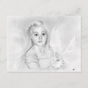 Postale Wonder Little Angel Girl with white Dove carte pos